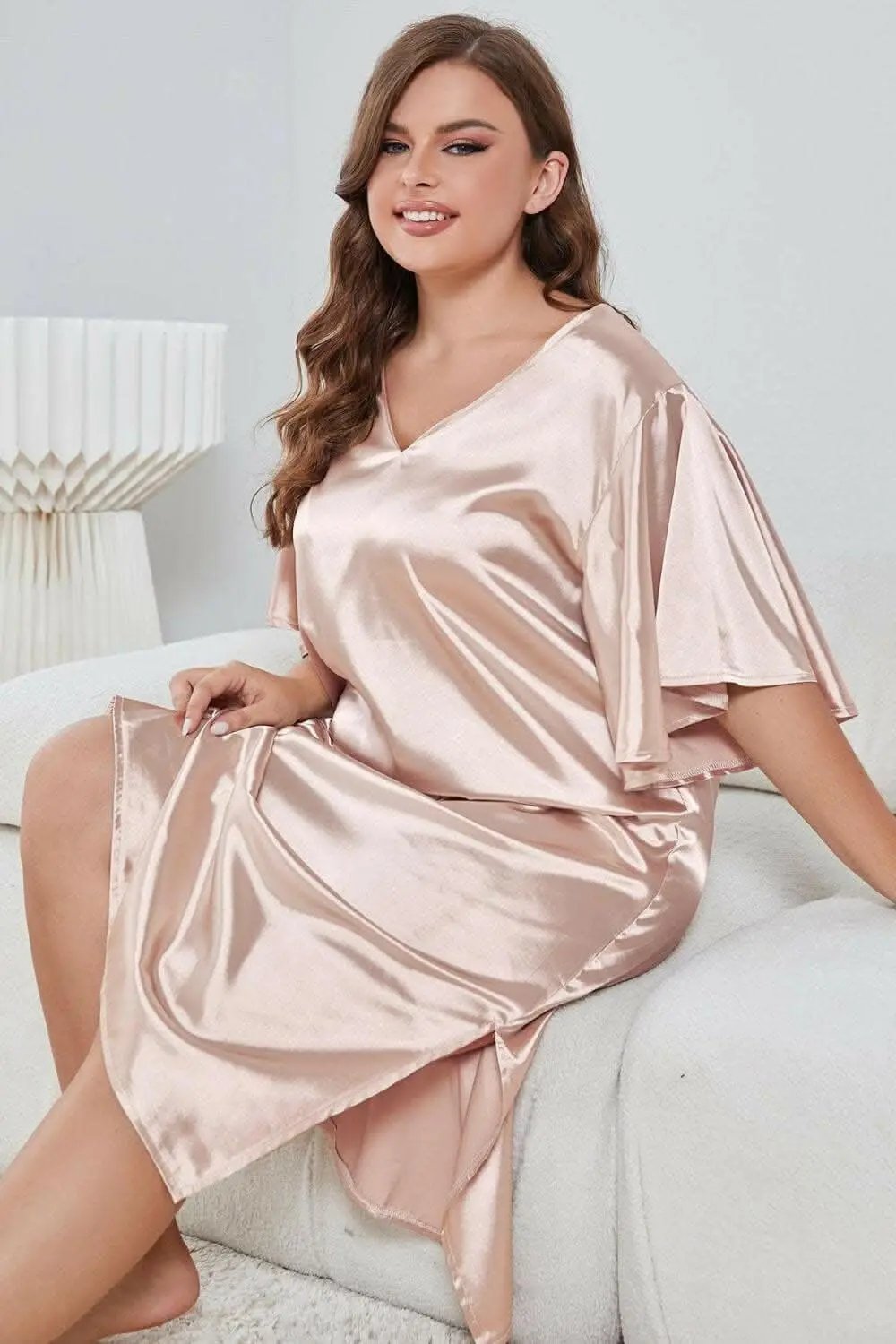 V-neck flutter sleeve nightgown - Love Salve